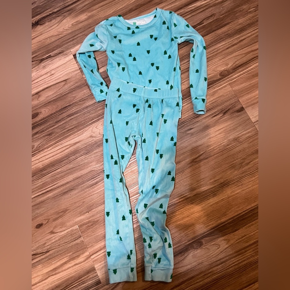 Cat & Jack Light Blue Pajama Set with Green Tree Design